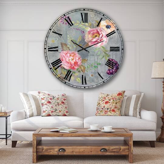 Designart 'Peonies And Paisley Cabin Wall Clock